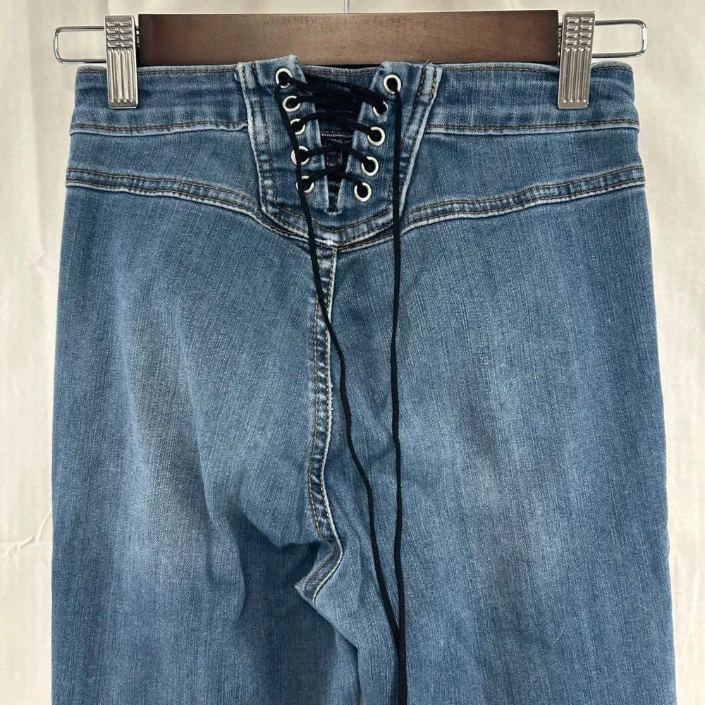 S.O.N.G. Flare Jeans Womens 00/23‎ Blue Lace-Up Back High Rise Fit N Flare